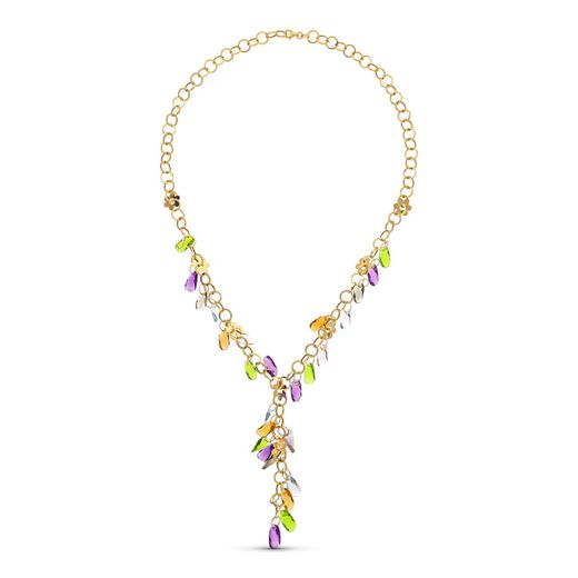 18K Gargantilla Oro Amarillo Flores Y Piedras Colores