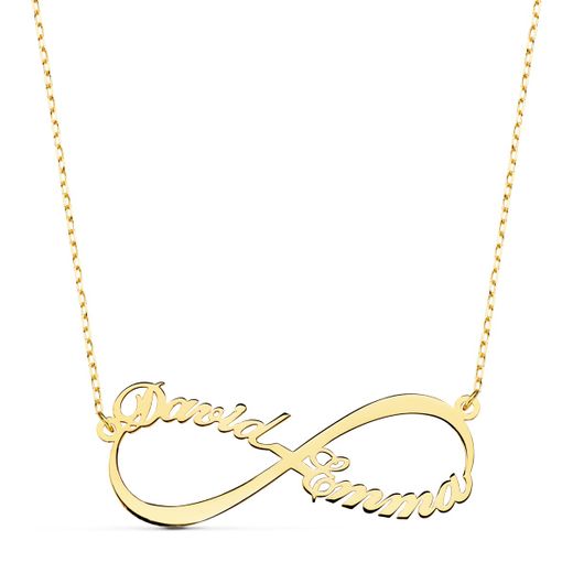 18K Gargantilla Oro Amarillo Infinito Personalizado 2 Nombres 35 Mm Cadena 44+2 Cm