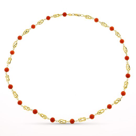 18K Gargantilla Oro Amarillo Jaula Coral Fino Cerdeña 6 Mm 50Cm