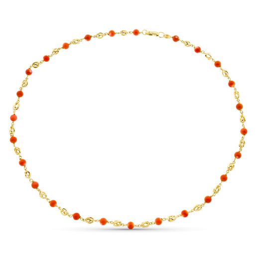 18K Gargantilla Oro Amarillo Jaula Coral Fino Japones 5 Mm 50Cm