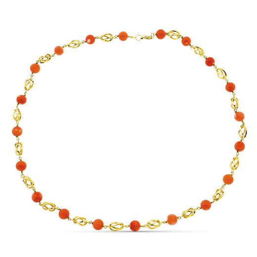 18K Gargantilla Oro Amarillo Jaula Coral Fino Japones 8 Mm 50Cm