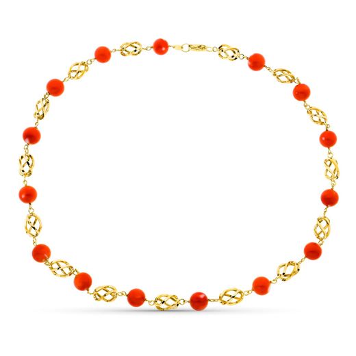 18K Gargantilla Oro Amarillo Jaula Coral Fino Japones 9-9.5 Mm 50Cm
