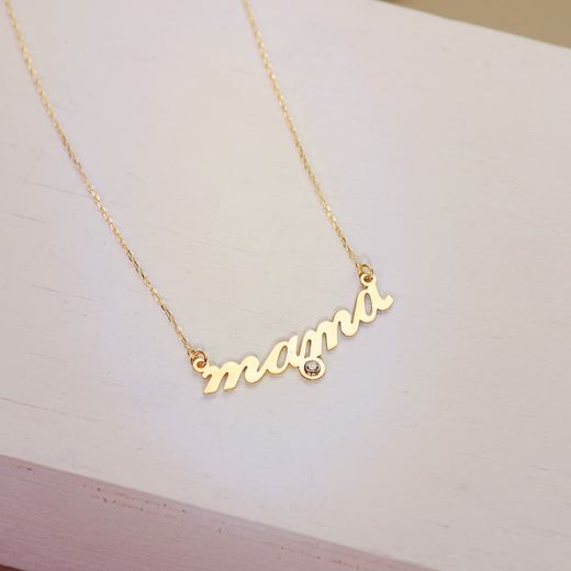 18K Gargantilla Oro Amarillo Mama Circonita Cadena 45Cm