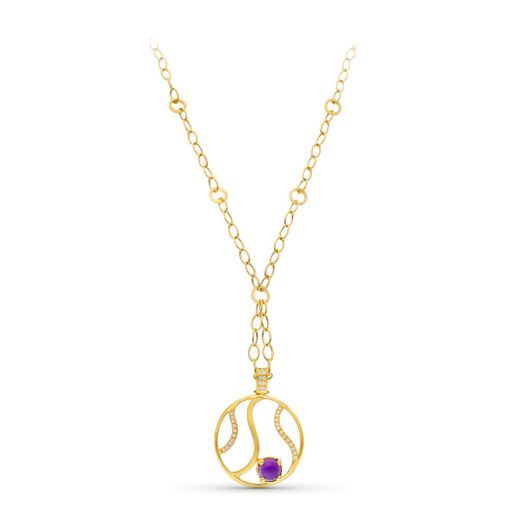 18K Gargantilla Oro Amarillo Mate Y Brillo Motivo Redondo Circonita Y Piedra