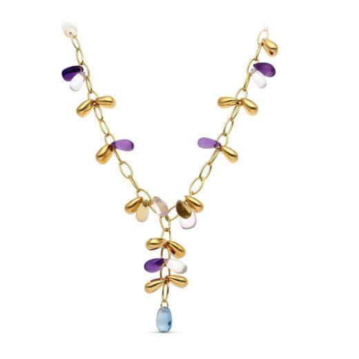 18K Gargantilla Oro Amarillo Piedras Color