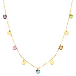 18K Gargantilla Oro Amarillo Placa Chapas 5 Mm Y Piedras 5 Mm Cadena Forzada 45Cm