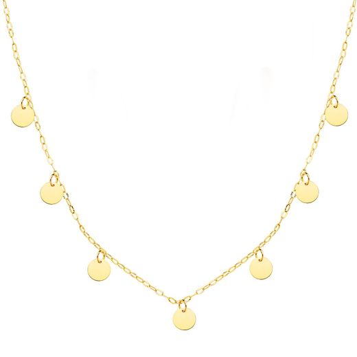 18K Gargantilla Oro Amarillo Placa Chapas Redondas 5 Mm Cadena Forzada 45Cm
