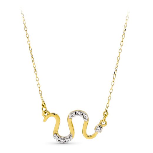 18K Gargantilla Oro Amarillo Serpiente Circonita 18X10 Mm Cadena 45Cm