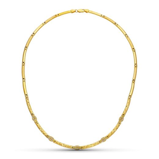 18K Gargantilla Oro Amarillo Tramos Mate Brillo 45Cm