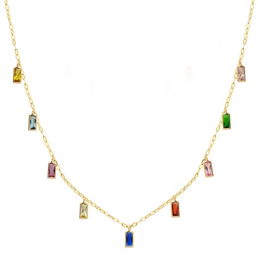 18K Gargantilla Oro Amarillo Y Colgantes De Circonita De Colores Cadena 42+3 Cm
