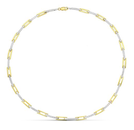 18K Gargantilla Oro Bicolor Circonita Mate Y Brillo