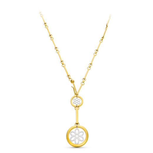 18K Gargantilla Oro Bicolor Circulos Y Flor 45Cm