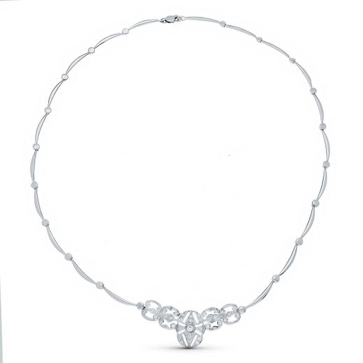 18K Gargantilla Oro Blanco 42Cm Semirigida Centro Circonita 40X18 Mm Cierre Mosqueton