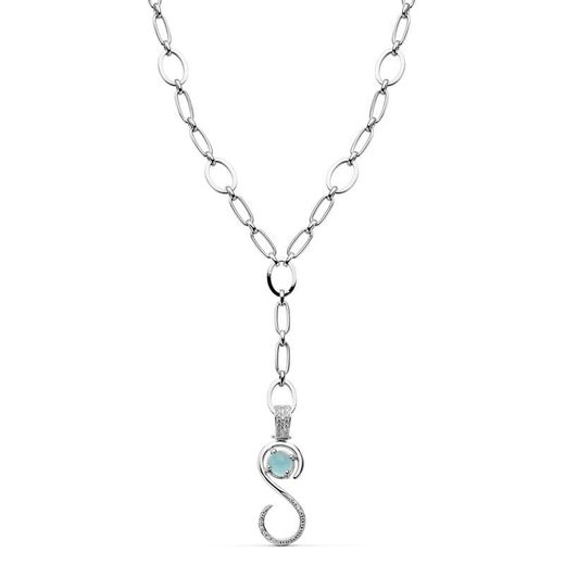 18K Gargantilla Oro Blanco 44Cm Colgante Con Piedra Azul