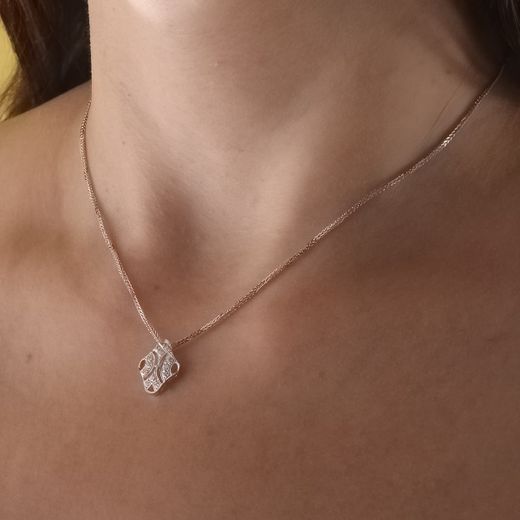 18K Gargantilla Oro Blanco 45Cm Juego Novia 15X11 Mm Cierre Mosqueton