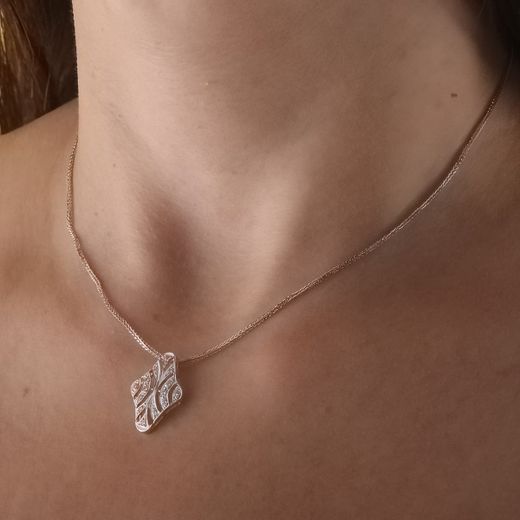 18K Gargantilla Oro Blanco 45Cm Juego Novia Motivo Circonita 20X15 Mm