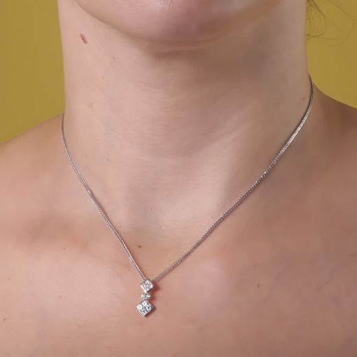 18K Gargantilla Oro Blanco 45Cm Juego Novia Motivo Rombo 16X7 Mm