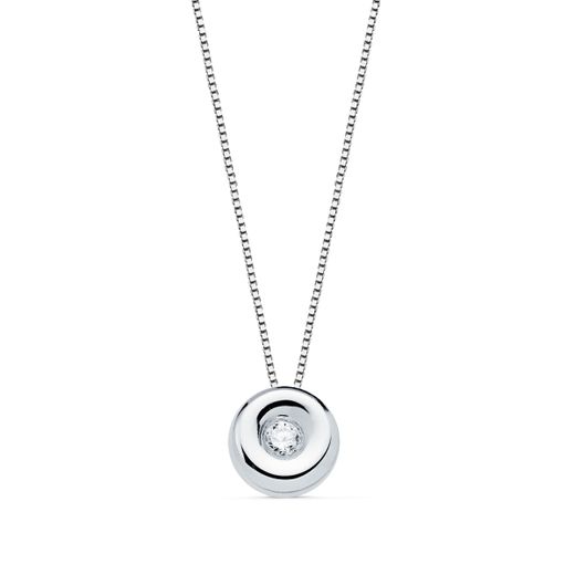 18K Gargantilla Oro Blanco Chaton 4,85 Mm Diamante 0,015 Qts. G-Vs2 Cadena 42Cm
