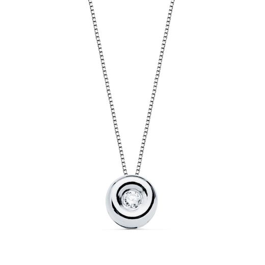 18K Gargantilla Oro Blanco Chaton 5,5 Mm Diamante 0,020 Qts. G-Vs2. Cadena 42Cm