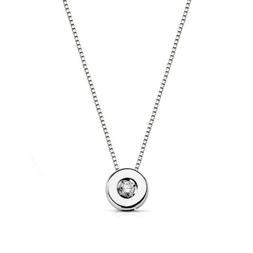 18K Gargantilla Oro Blanco Chaton 5,5 Mm Diamante 0,035 Qts. H-I Cadena 42Cm