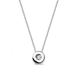 18K Gargantilla Oro Blanco Chaton 5Mm Diamante 0,02 Qts. H-I Cadena 42Cm