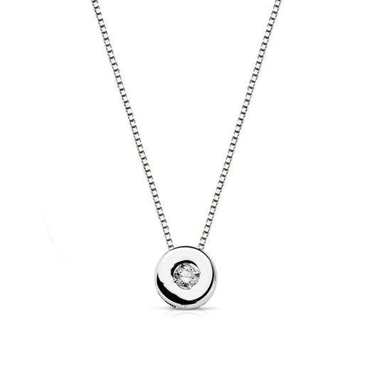 18K Gargantilla Oro Blanco Chaton 5Mm Diamante 0,02 Qts. H-I Cadena 42Cm