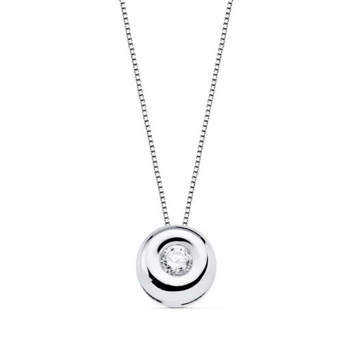 18K Gargantilla Oro Blanco Chaton 5Mm Diamante 0,045 Qts. H-I Cadena 42Cm