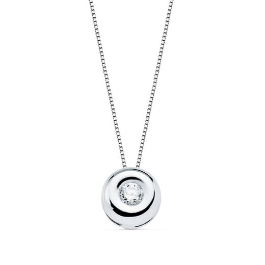 18K Gargantilla Oro Blanco Chaton 6 Mm Diamante 0,050 Qts. G-Vs2. Cadena 42Cm