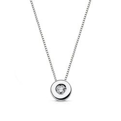 18K Gargantilla Oro Blanco Chaton 6 Mm Diamante 0,050 Qts. H-Si Cadena 42Cm