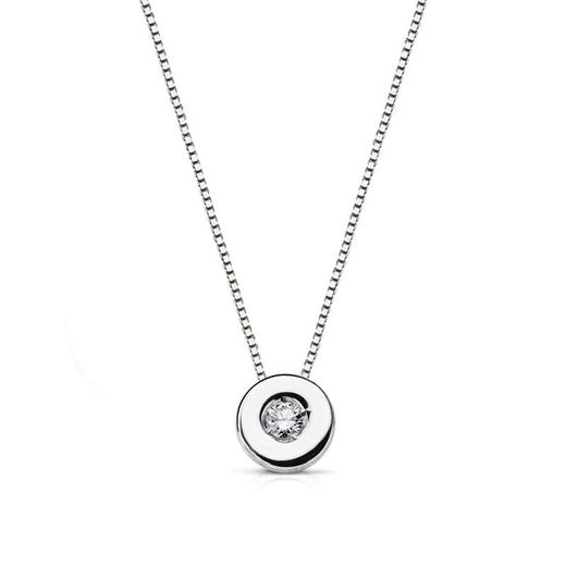 18K Gargantilla Oro Blanco Chaton 6 Mm Diamante 0,050 Qts. H-Si Cadena 42Cm