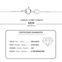 18K Gargantilla Oro Blanco Chaton 6,5 Mm Diamante 0,100 Qts. G-Vs2. Cadena 42Cm