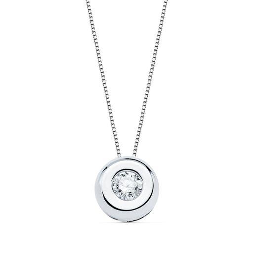 18K Gargantilla Oro Blanco Chaton 6,5 Mm Diamante 0,100 Qts. G-Vs2. Cadena 42Cm