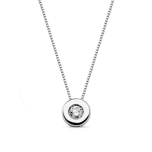 18K Gargantilla Oro Blanco Chaton 6Mm Diamante 0,080 Qts. H-Si Cadena 42Cm