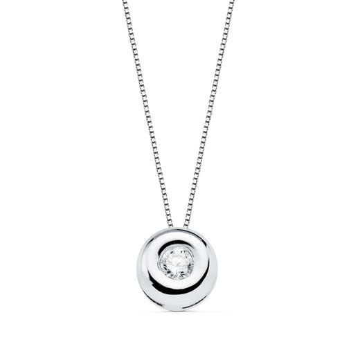 18K Gargantilla Oro Blanco Chaton 7Mm Diamante 0,150 Qts. G-Vs2 Cadena 42Cm