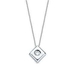 18K Gargantilla Oro Blanco Chaton Rombo 5.5 Mm. Diamante 0,020 Qts. G-Vs2. Cadena 42Cm