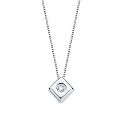 18K Gargantilla Oro Blanco Chaton Rombo 6X4.5 Mm Diamante 0,015 Qts. G-Vs2. Cadena 42Cm