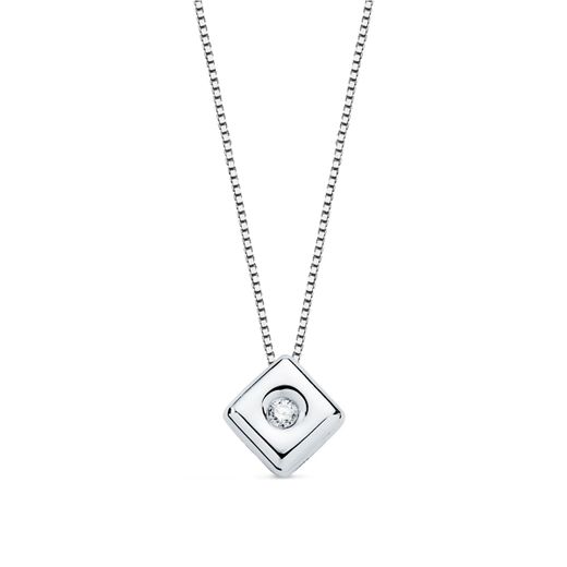 18K Gargantilla Oro Blanco Chaton Rombo 6X4.5 Mm Diamante 0,015 Qts. G-Vs2. Cadena 42Cm