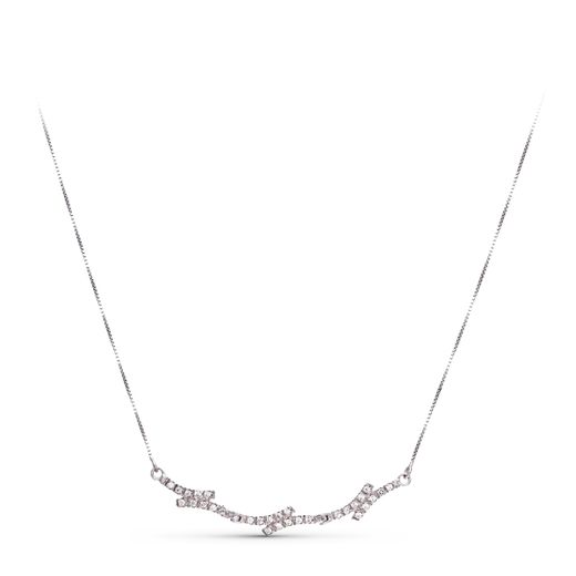 18K Gargantilla Oro Blanco Circonita Cadena Veneciana