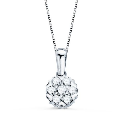 18K Gargantilla Oro Blanco Colgante 7 Mm Diamantes 0,300 Qts G-Vs2 Cadena 42 3Cm