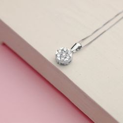 18K Gargantilla Oro Blanco Colgante 7 Mm Diamantes 0,300 Qts G-Vs2 Cadena 42 3Cm