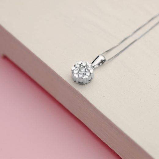 18K Gargantilla Oro Blanco Colgante 7 Mm Diamantes 0,300 Qts G-Vs2 Cadena 42 3Cm
