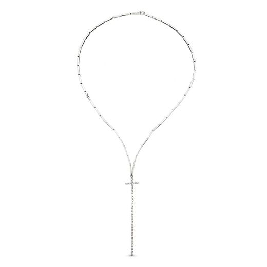18K Gargantilla Oro Blanco Cruz Con Circonitas