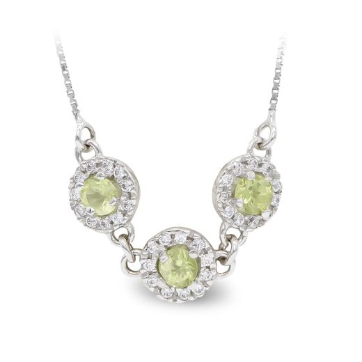 18K Gargantilla Oro Blanco Cuajos Circonita Y Cadena Veneciana