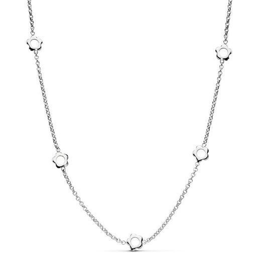 18K Gargantilla Oro Blanco Flores Cadena Rolo 42Cm