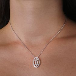 18K Gargantilla Oro Blanco Juego De Novia Circonita 45Cm Centro 22X14 Mm