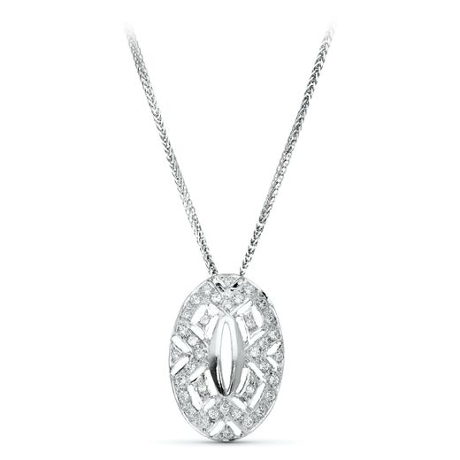 18K Gargantilla Oro Blanco Juego Novia 45Cm Centro Circonita 23X15 Mm