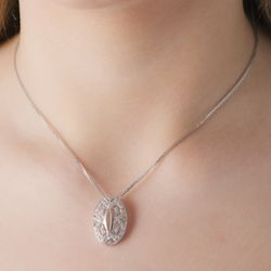 18K Gargantilla Oro Blanco Juego Novia 45Cm Centro Circonita 23X15 Mm