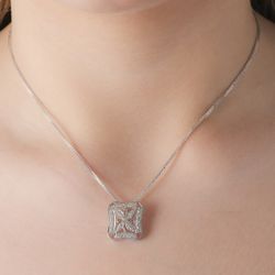 18K Gargantilla Oro Blanco Juego Novia 45Cm Motivo 17X17 Mm
