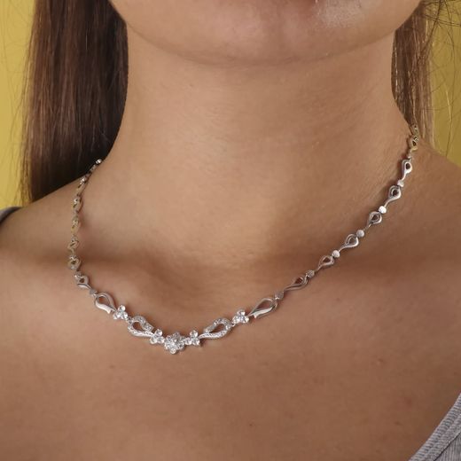 18K Gargantilla Oro Blanco Juego Novia Articulado 42Cm Cierre Mosqueton