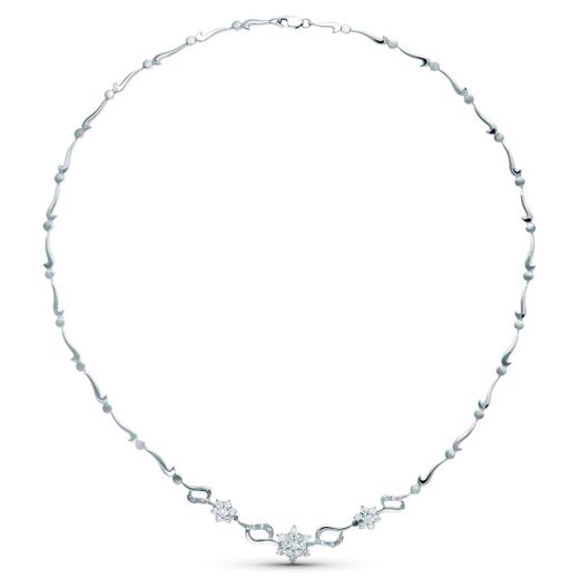 18K Gargantilla Oro Blanco Juego Novia Centro Piña Circonita 45Cm Mosqueton